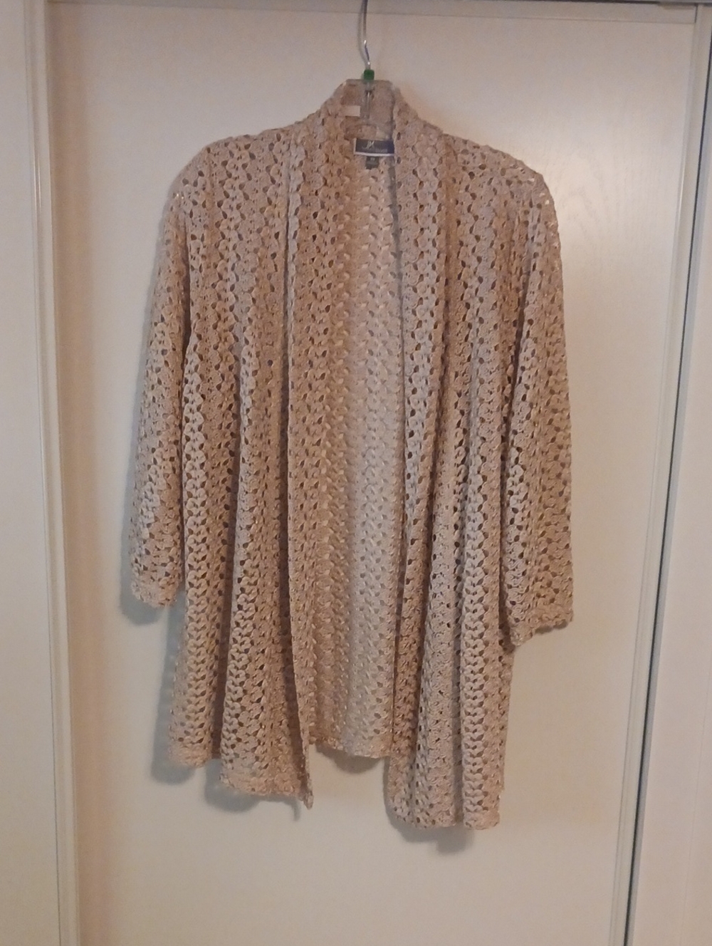 JM Collection Cream Open-Weave Crochet Cardigan